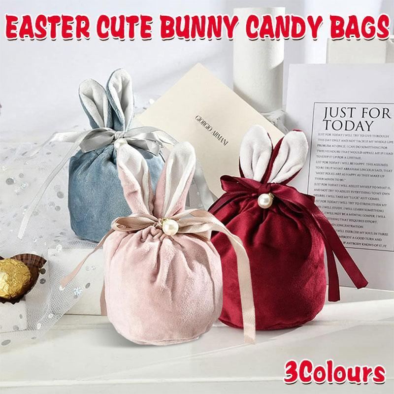 Bunny Ears Gift Bag with Pearl Decor 1PC 3Colours Flannelette - Discount Packaging Warehouse
