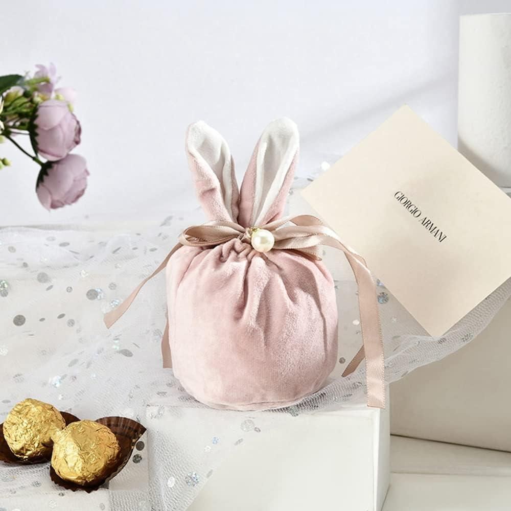 Bunny Ears Gift Bag with Pearl Decor 1PC 3Colours Flannelette - Discount Packaging Warehouse