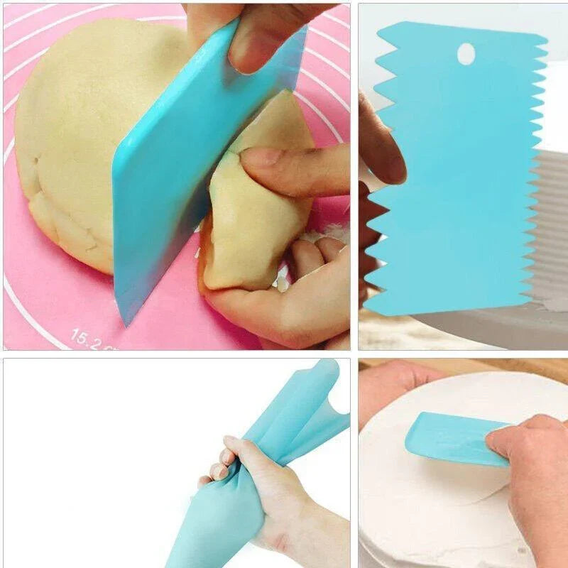 Cake Baking Tools 3PCS 4Colours Dough Cutter Icing Scraper Cake Smoother - Discount Packaging Warehouse