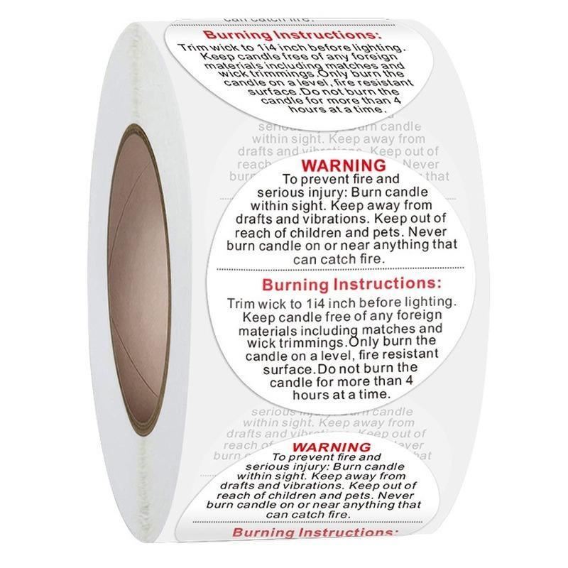 Candle Safety Warning Stickers 1ROLL 500PCS 3.6cm Round - Discount Packaging Warehouse