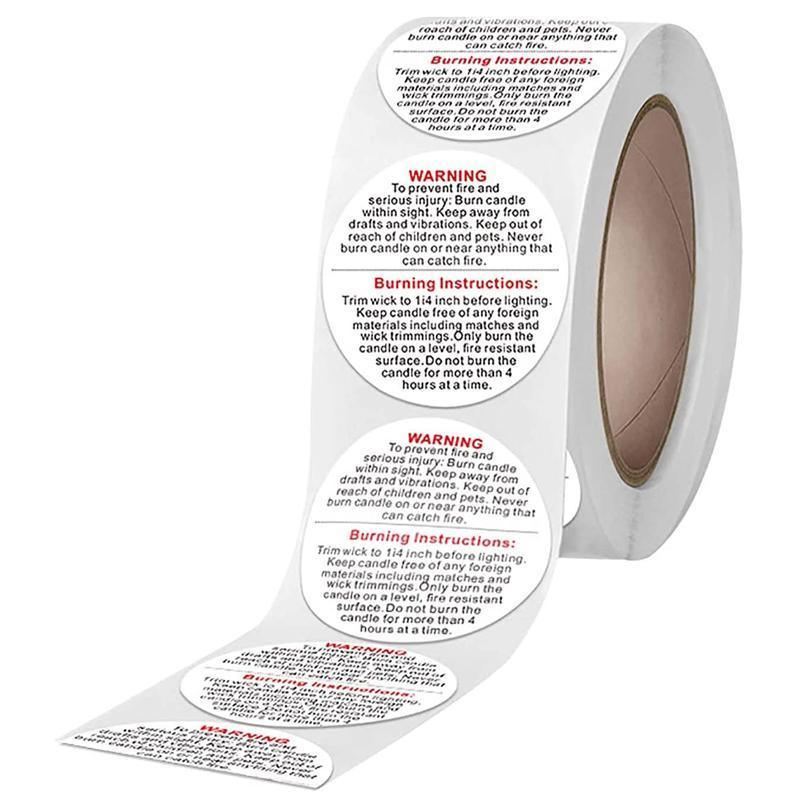 Candle Safety Warning Stickers 1ROLL 500PCS 3.6cm Round - Discount Packaging Warehouse