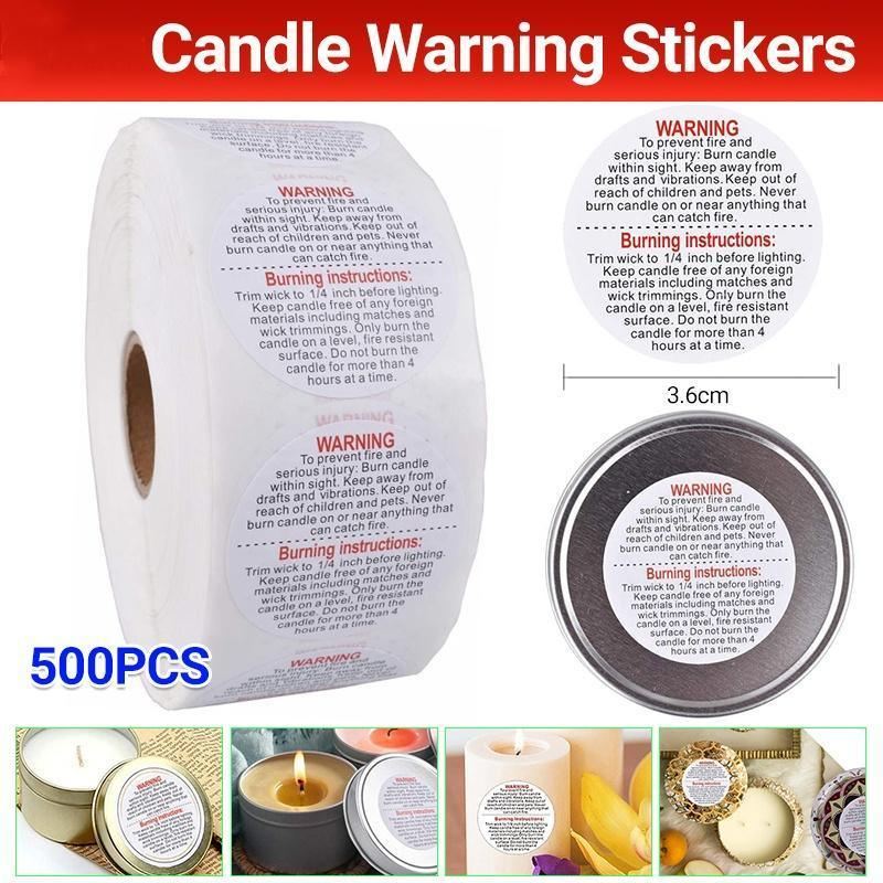 Candle Safety Warning Stickers 1ROLL 500PCS 3.6cm Round - Discount Packaging Warehouse