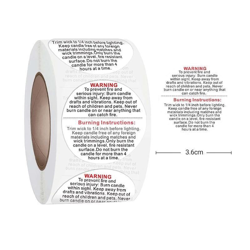 Candle Safety Warning Stickers 1ROLL 500PCS 3.6cm Round - Discount Packaging Warehouse