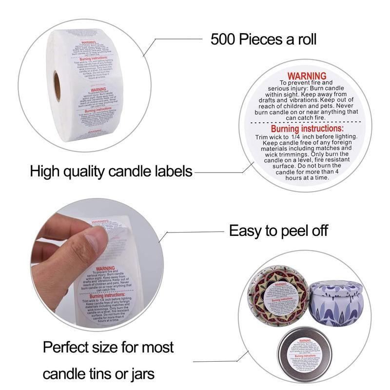 Candle Safety Warning Stickers 1ROLL 500PCS 3.6cm Round - Discount Packaging Warehouse