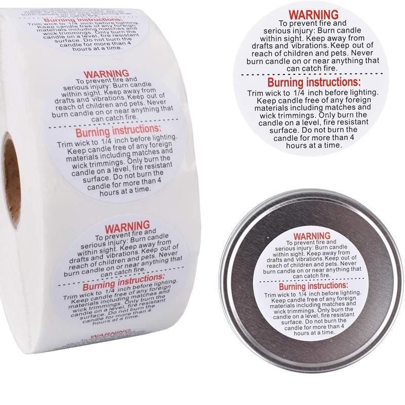Candle Safety Warning Stickers 1ROLL 500PCS 3.6cm Round - Discount Packaging Warehouse