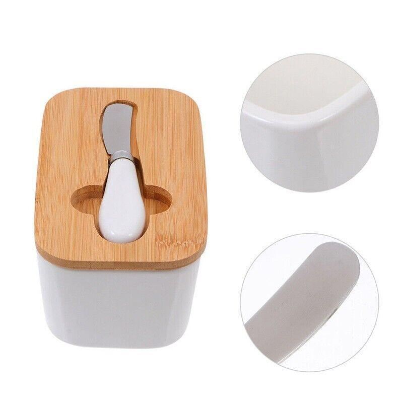Ceramic Butter Dish with Bamboo Lid & Cutter 1PC 600ml - Discount Packaging Warehouse