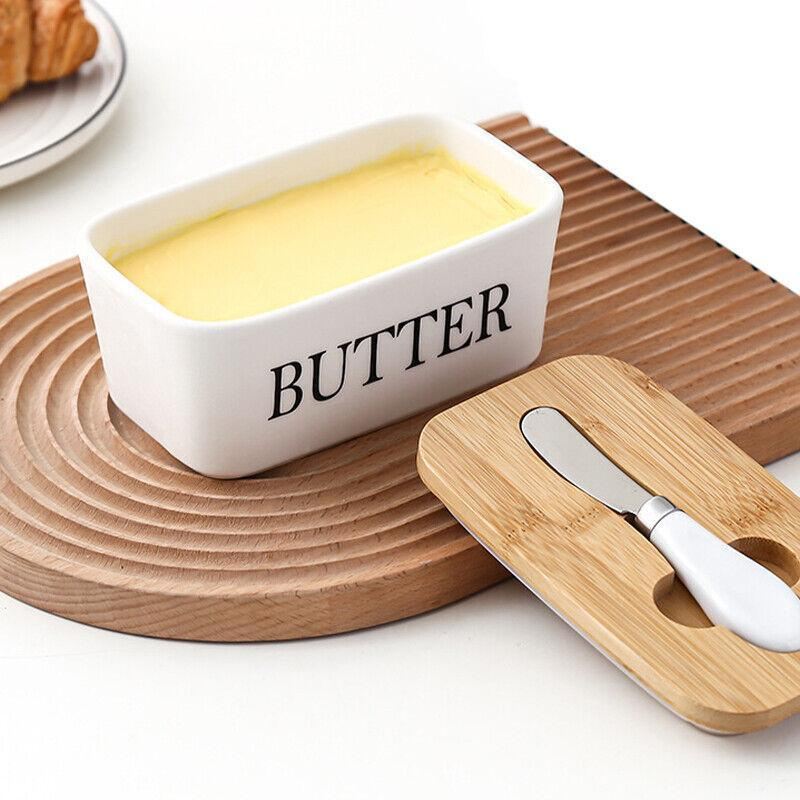 Ceramic Butter Dish with Bamboo Lid & Cutter 1PC 600ml - Discount Packaging Warehouse