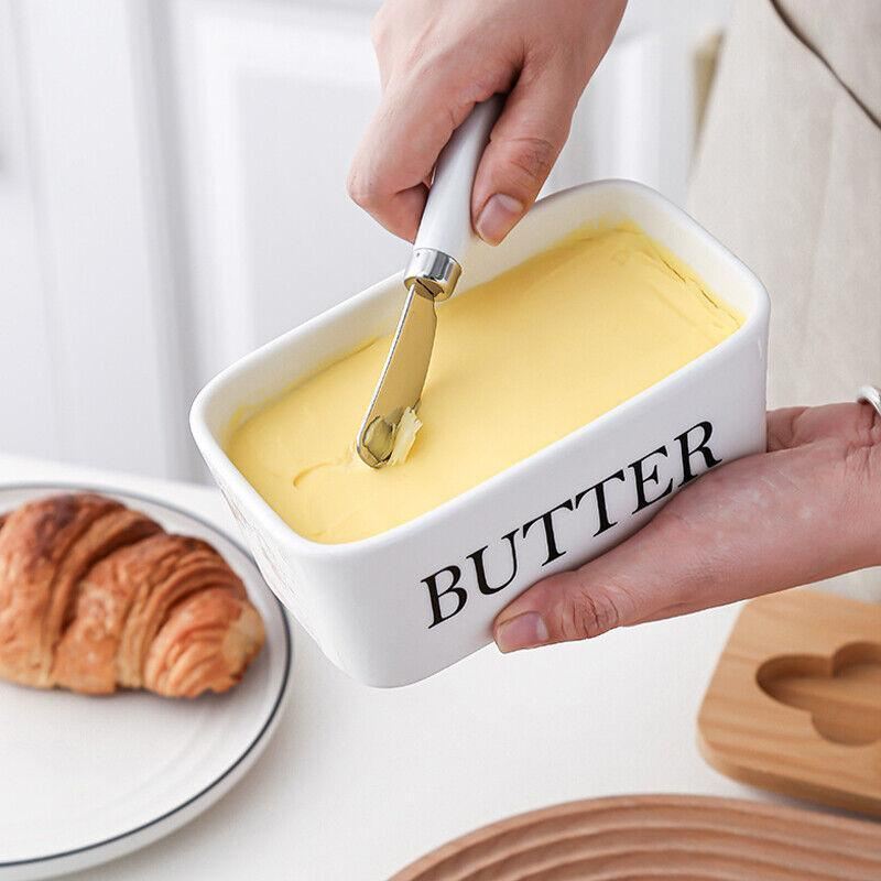 Ceramic Butter Dish with Bamboo Lid & Cutter 1PC 600ml - Discount Packaging Warehouse