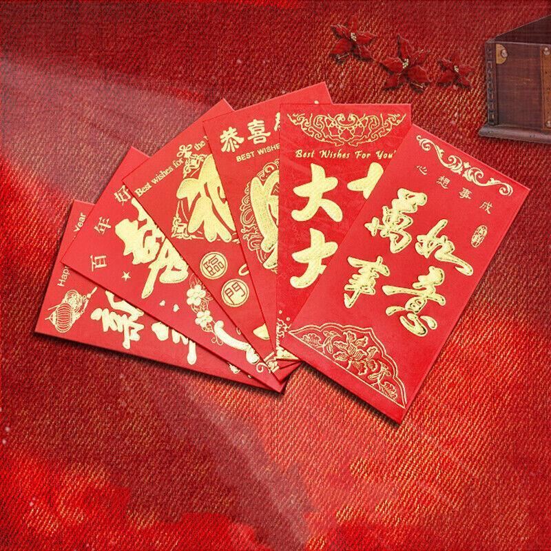 Chinese New Year Red Envelope 6PCS 4Styles 2Sizes Pearl Paper - Discount Packaging Warehouse