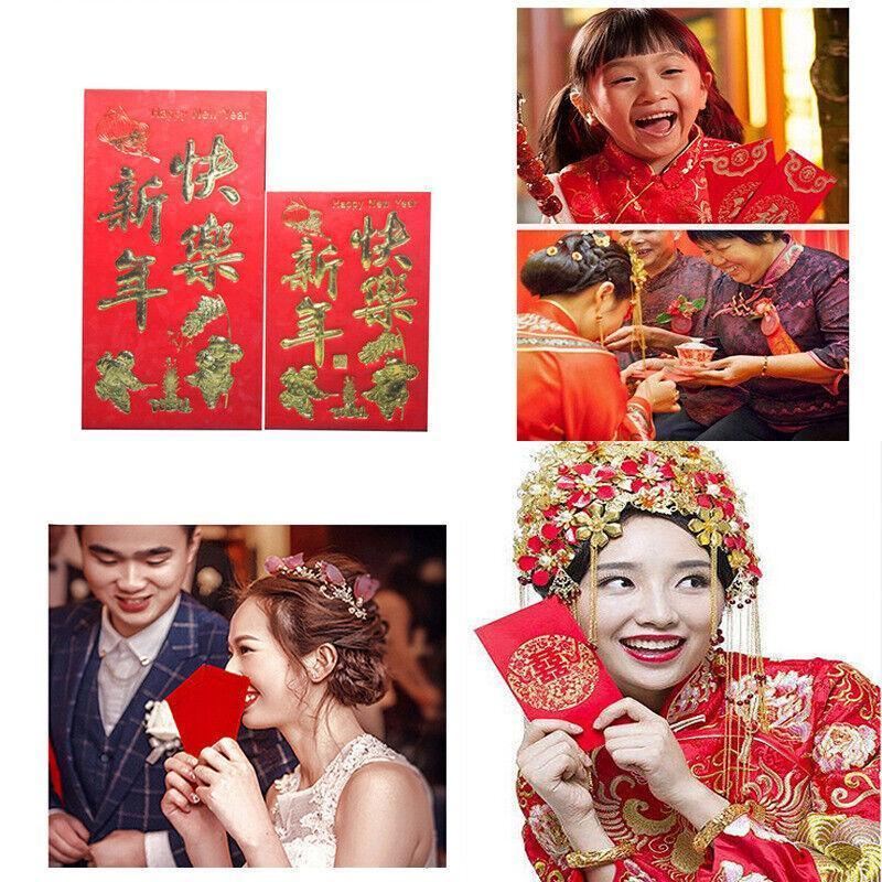 Chinese New Year Red Envelope 6PCS 4Styles 2Sizes Pearl Paper - Discount Packaging Warehouse