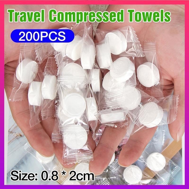 Compressed Towels 200PCS White Tablet Wash Cloth Spunlace Nonwoven Fabric - Discount Packaging Warehouse