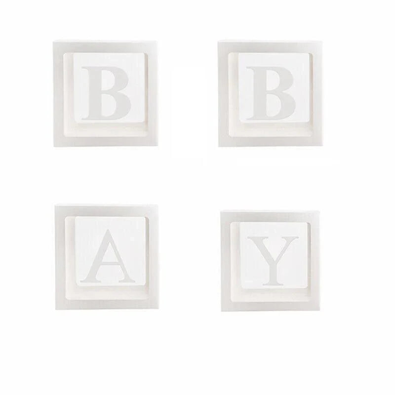 Clear balloon boxes filled with colorful balloons for party decor