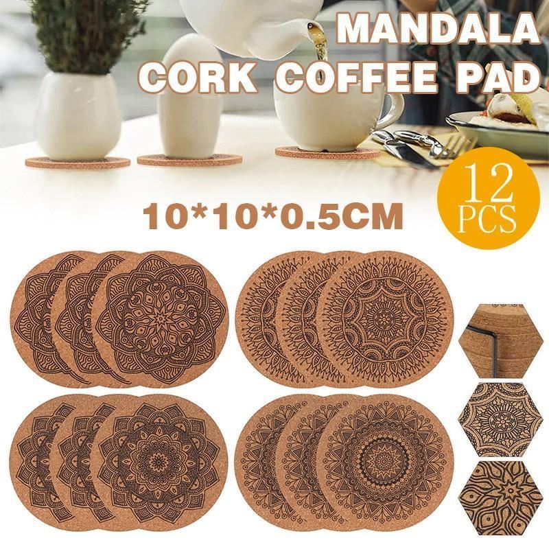 Cup Coasters With Iron Holder 12PCS 10x0.5cm Round Cork - Discount Packaging Warehouse