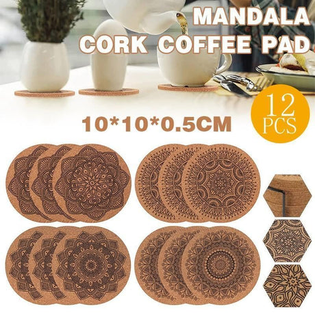 Cup Coasters With Iron Holder 12PCS 10x0.5cm Round Cork - Discount Packaging Warehouse