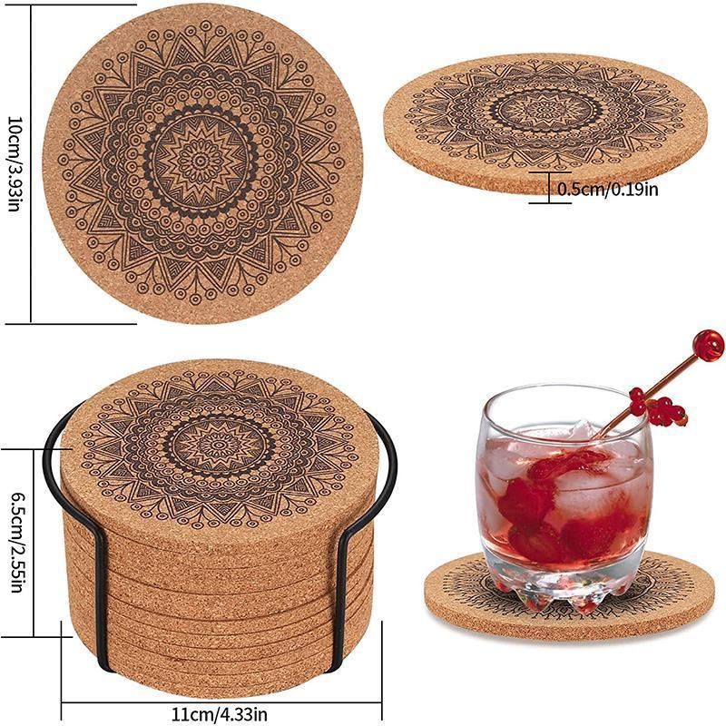 Cup Coasters With Iron Holder 12PCS 10x0.5cm Round Cork - Discount Packaging Warehouse