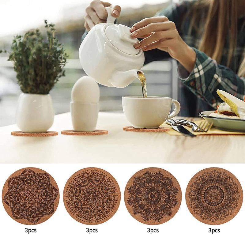Cup Coasters With Iron Holder 12PCS 10x0.5cm Round Cork - Discount Packaging Warehouse