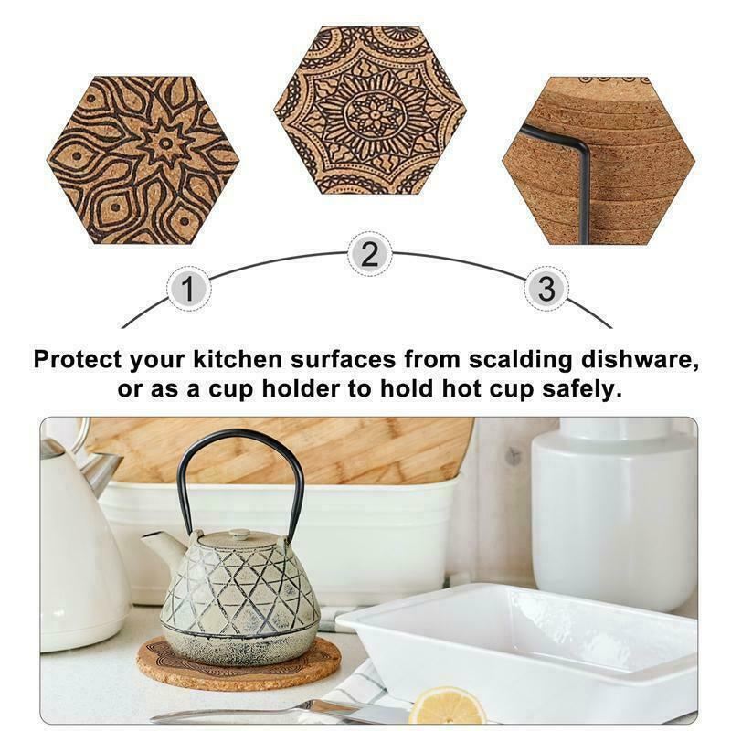 Cup Coasters With Iron Holder 12PCS 10x0.5cm Round Cork - Discount Packaging Warehouse