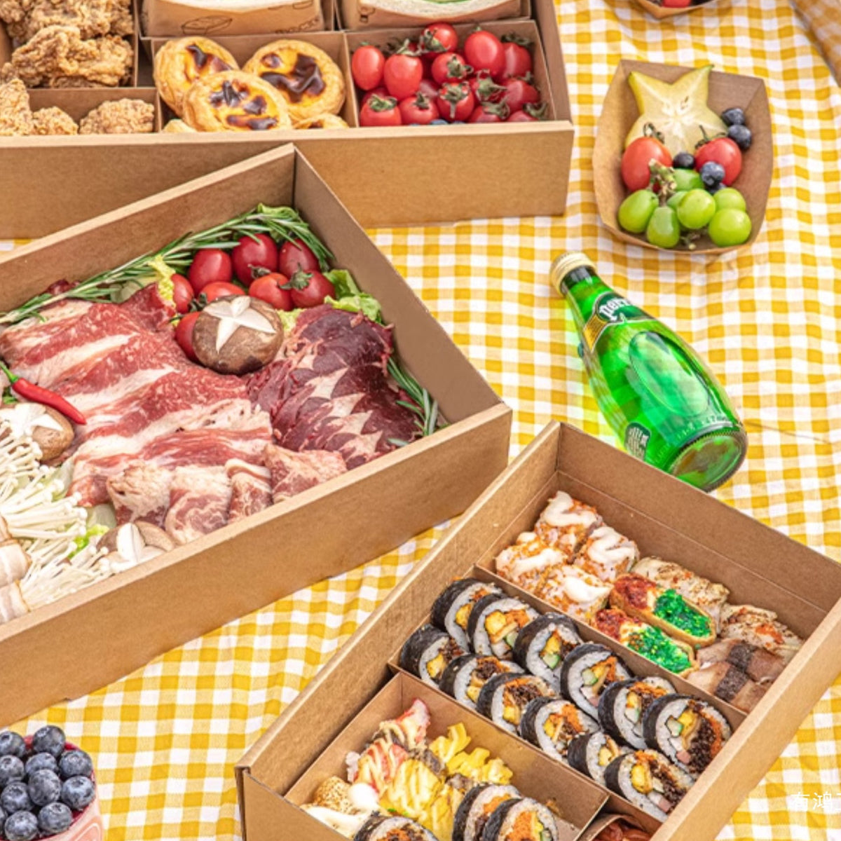 10PCS Kraft Paper Lunch Boxes Food Grade Disposable Bento Packaging