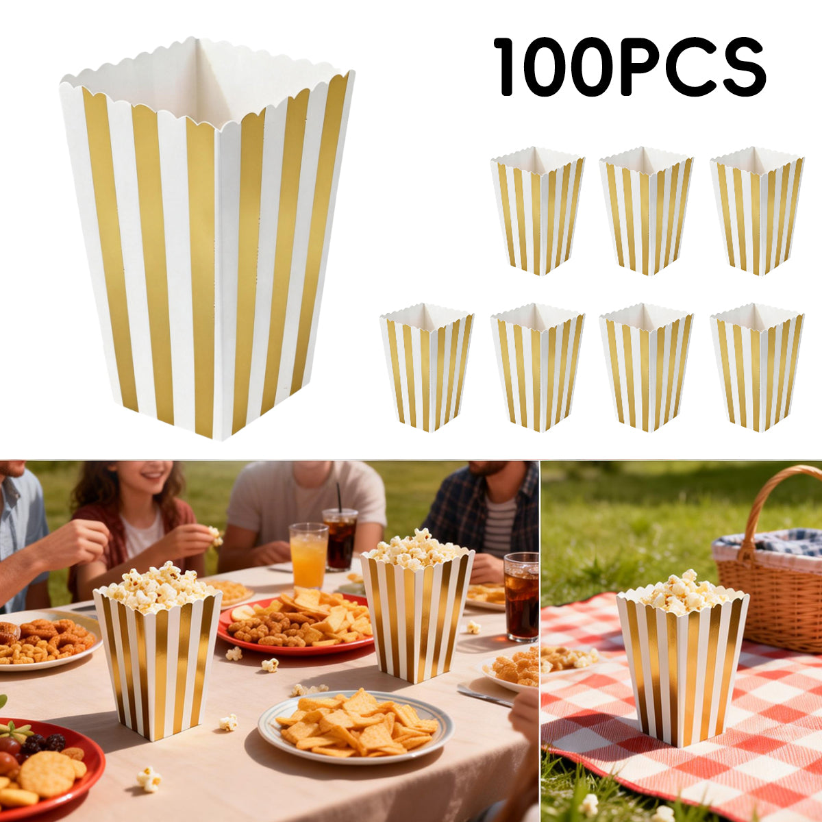 100PCS Popcorn Boxes Food Grade Disposable Snack Packaging