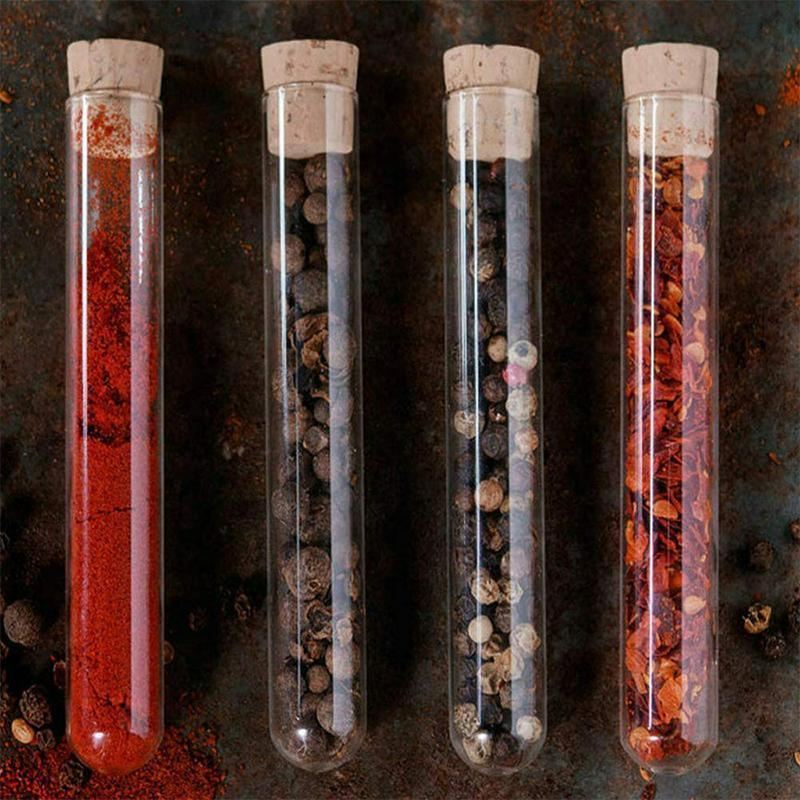 Variety of Test Tubes in a laboratory setting, filled with colorful liquids.