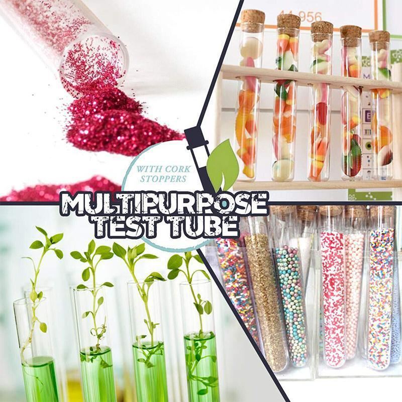 Variety of Test Tubes in a laboratory setting, filled with colorful liquids.