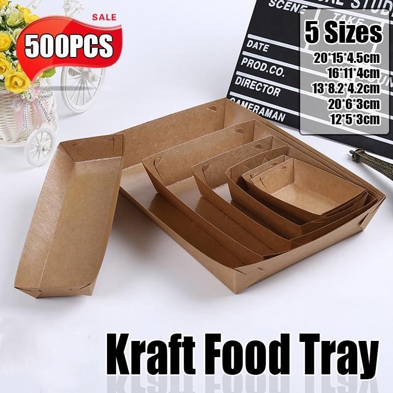 Disposable Kraft Food Trays 500PCS 5Sizes Takeaway Container - Discount Packaging Warehouse