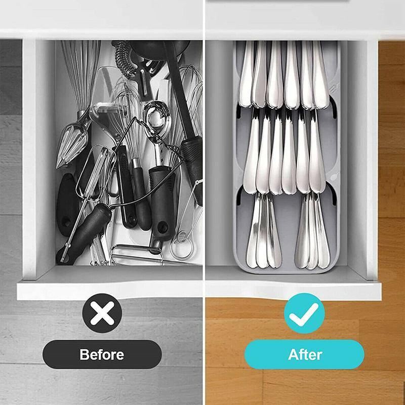 Drawer Cutlery Storage Organiser 1PC 2Colours PP Utensil Divider Organizer - Discount Packaging Warehouse