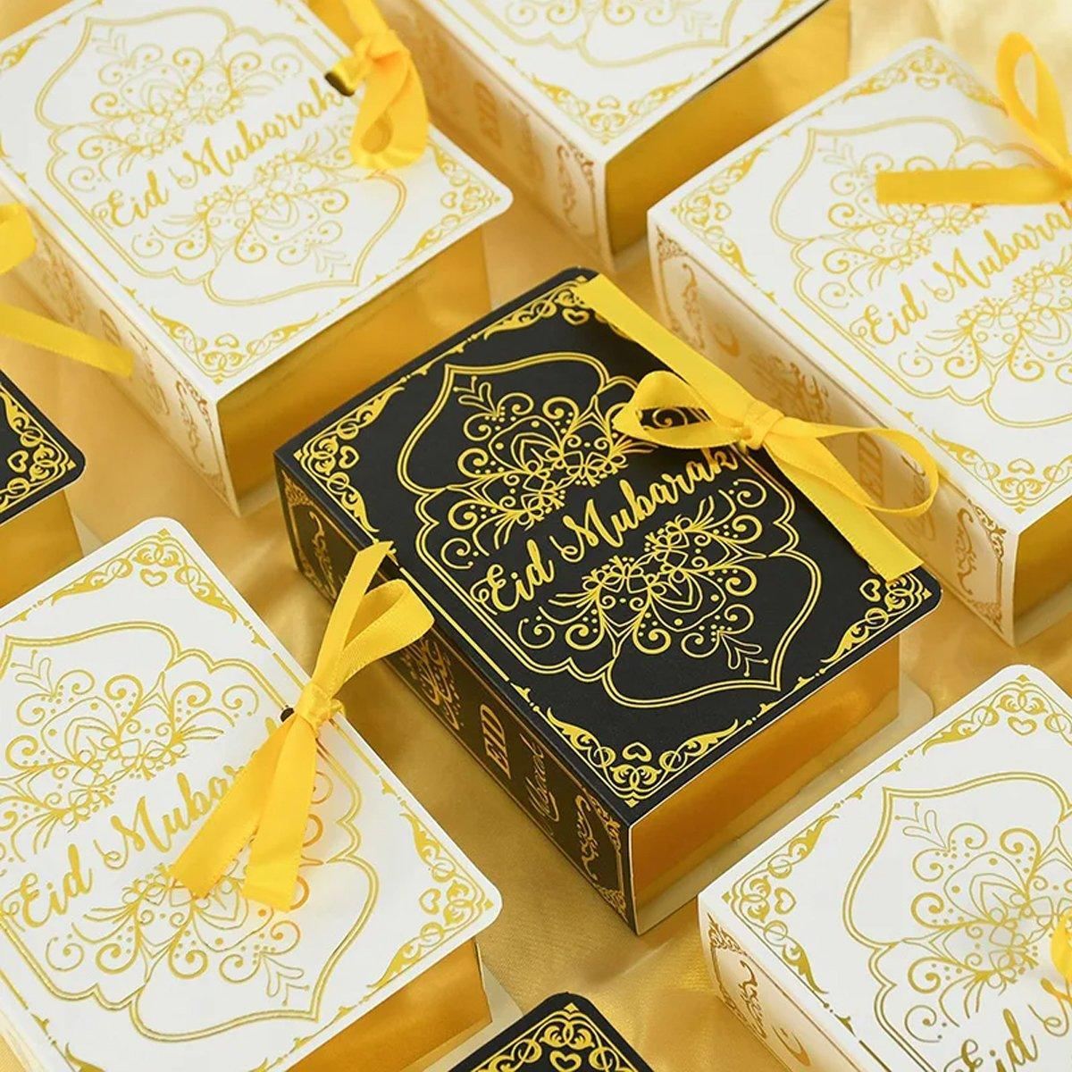 Eid Mubarak Book Shaped Gift Box 10PCS 300g White Card for Party Favors
