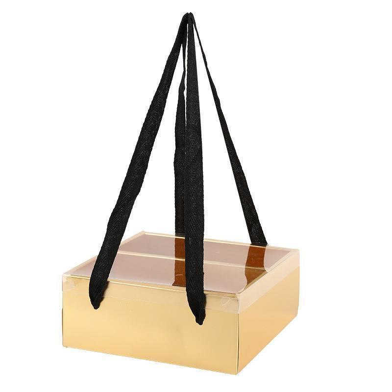 Elegant golden gift boxes with clear lid, perfect for special occasions