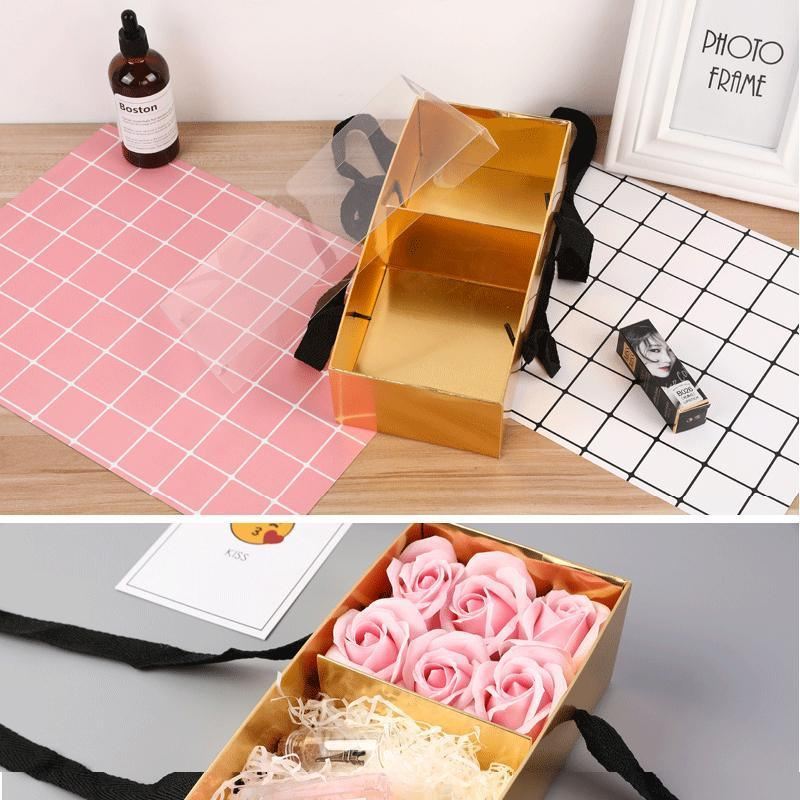 Elegant golden gift boxes with clear lid, perfect for special occasions
