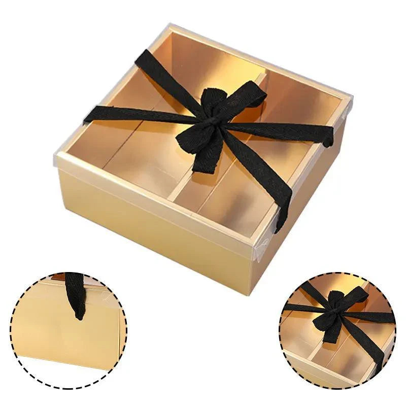 Elegant golden gift boxes with clear lid, perfect for special occasions
