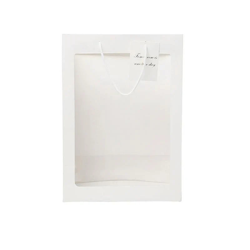 Set of stylish window paper bags with clear window and sturdy handles