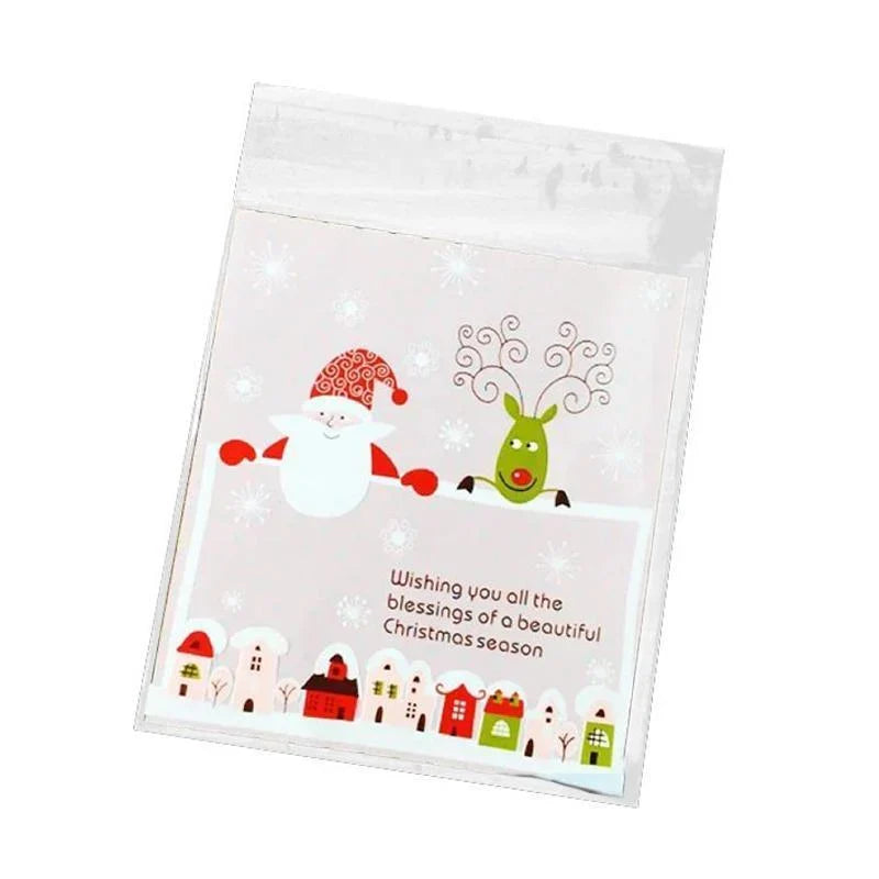 Assorted Christmas Gift Pouches decorated with festive ribbons and snowflakes