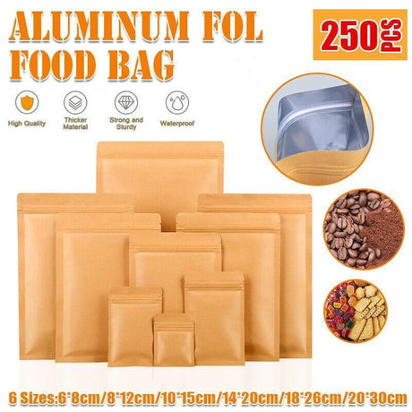 Set of durable brown kraft paper bags with aluminum foil