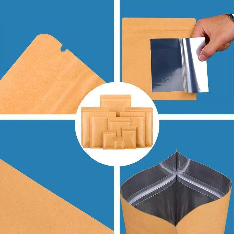 Set of durable brown kraft paper bags with aluminum foil