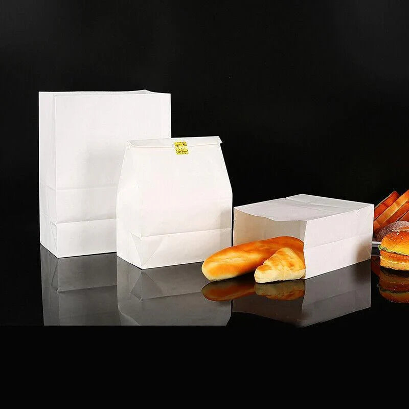 Elegant and durable white paper bags with bread