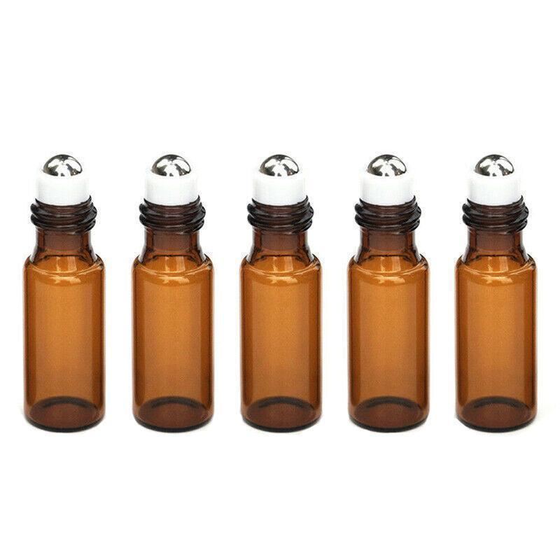 Essential Oil Roller Bottle 5-50PCS 2Sizes Amber Glass 5/10ml Storage Bottle - Discount Packaging Warehouse