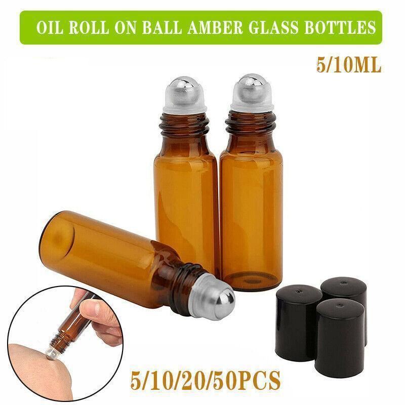 Essential Oil Roller Bottle 5-50PCS 2Sizes Amber Glass 5/10ml Storage Bottle - Discount Packaging Warehouse