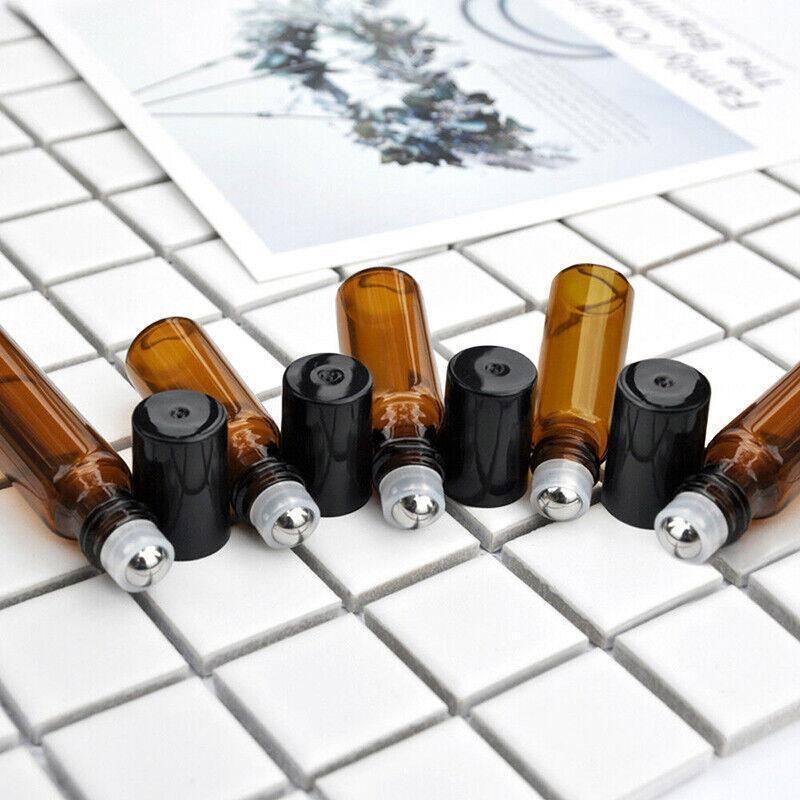 Essential Oil Roller Bottle 5-50PCS 2Sizes Amber Glass 5/10ml Storage Bottle - Discount Packaging Warehouse