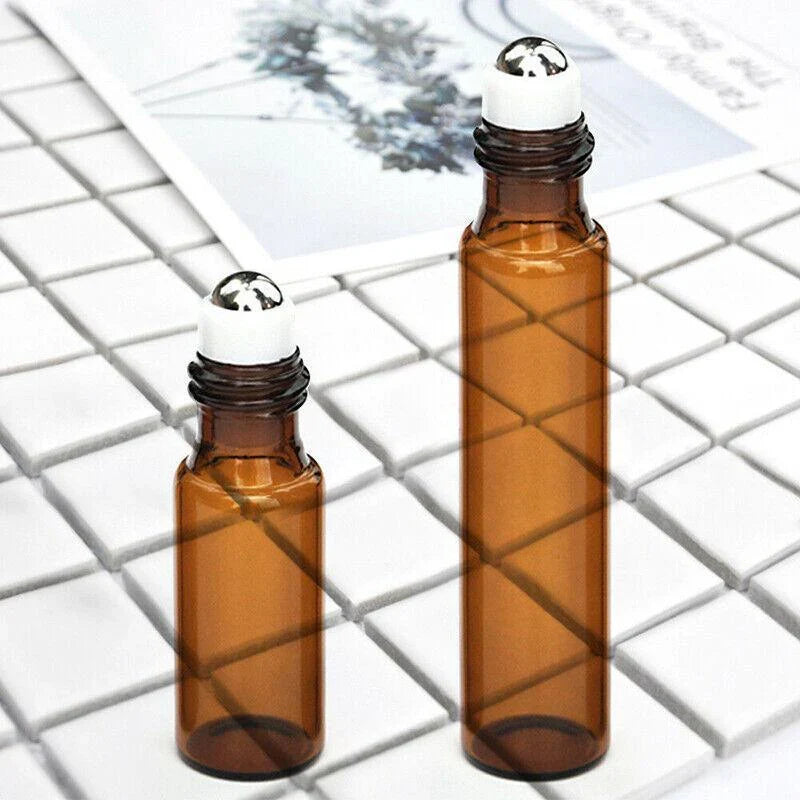 Essential Oil Roller Bottle 5-50PCS 2Sizes Amber Glass 5/10ml Storage Bottle - Discount Packaging Warehouse