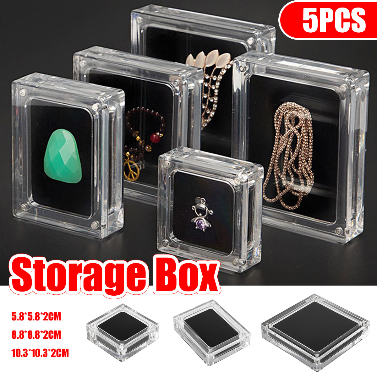 5PCS Acrylic Transparent Jewelry Display Case with Magnetic Cushion