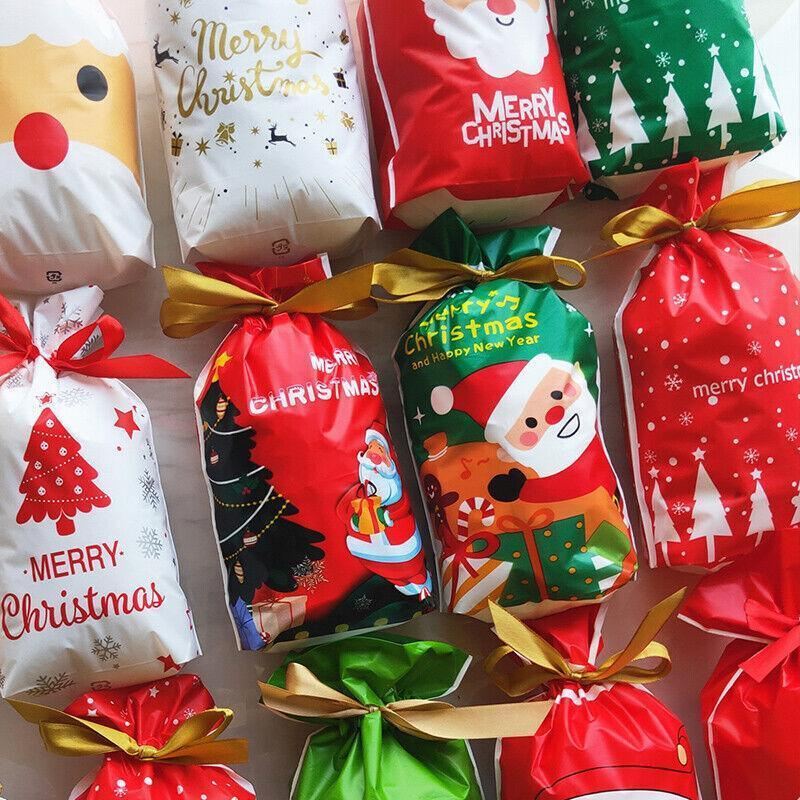 Christmas-themed candies in festive lolly bags