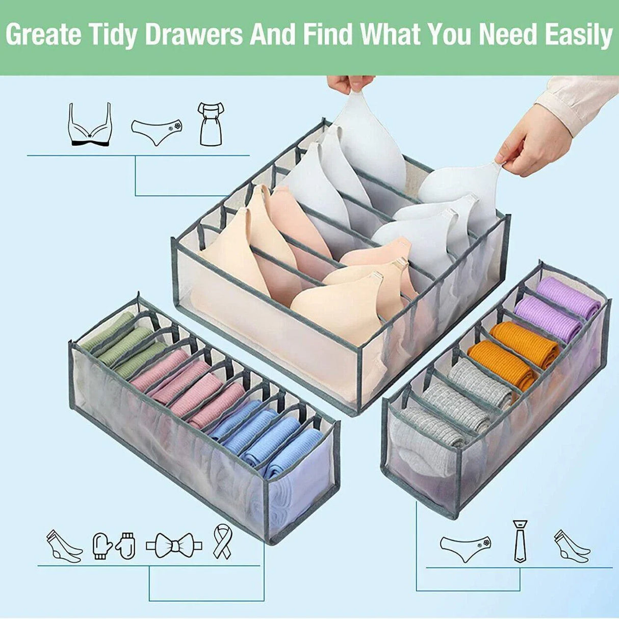 Foldable Drawer Organiser 1-3PCS 3Sizes 2Colours Wardrobe Storage Box - Discount Packaging Warehouse