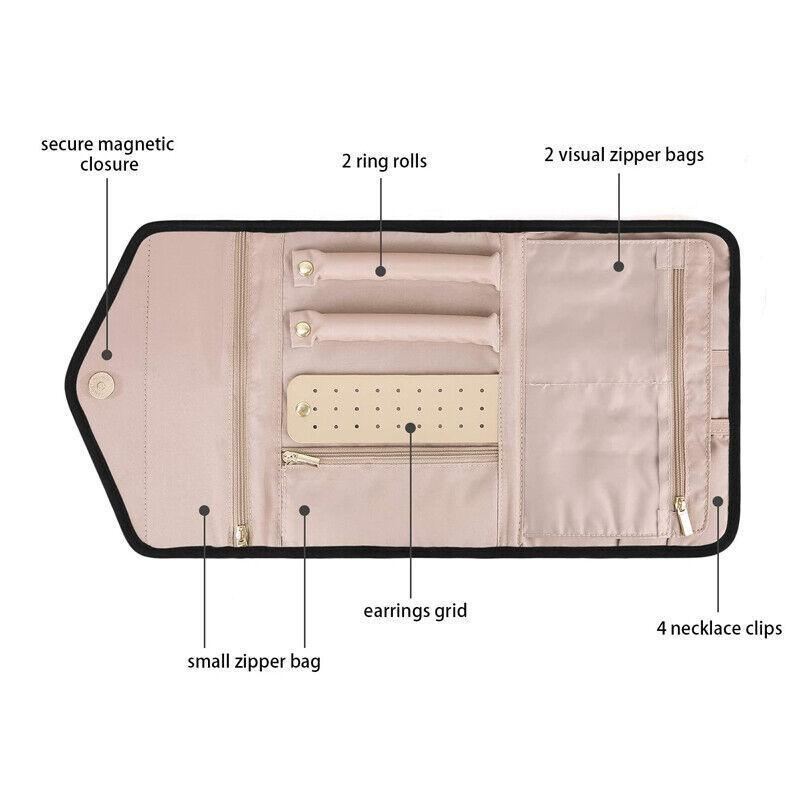 Foldable Jewellery Pouch 1PC 3Colours 23x15cm Portable Travel Pouch - Discount Packaging Warehouse