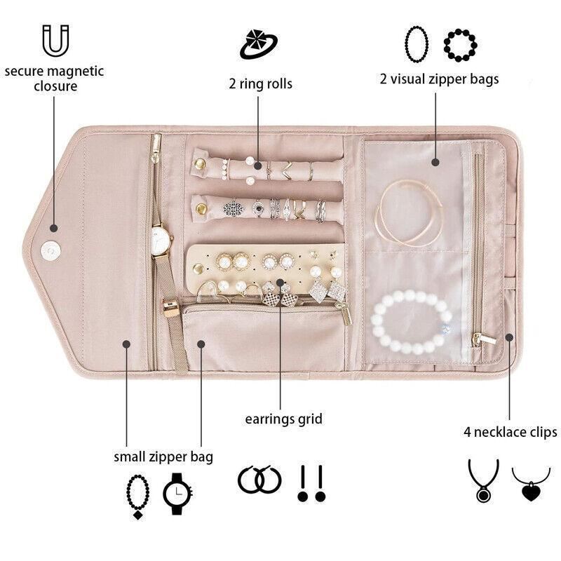 Foldable Jewellery Pouch 1PC 3Colours 23x15cm Portable Travel Pouch - Discount Packaging Warehouse