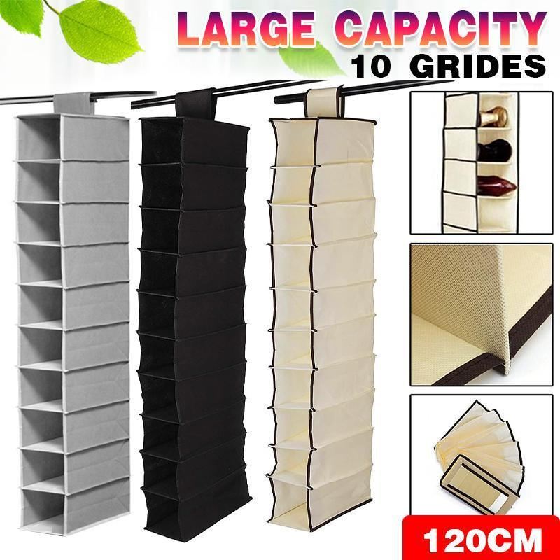 Hanging Closet Organizer 1PC 10Grids 3Colours Non-woven Fabric - Discount Packaging Warehouse