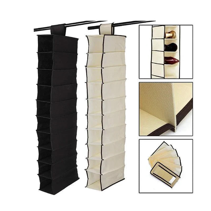 Hanging Closet Organizer 1PC 10Grids 3Colours Non-woven Fabric - Discount Packaging Warehouse