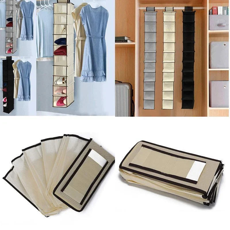 Hanging Closet Organizer 1PC 10Grids 3Colours Non-woven Fabric - Discount Packaging Warehouse