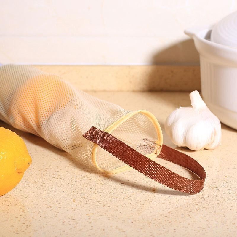 Hanging Mesh Vegetable Storage Bag 1PC 11x39.5cm Beige Polyester - Discount Packaging Warehouse