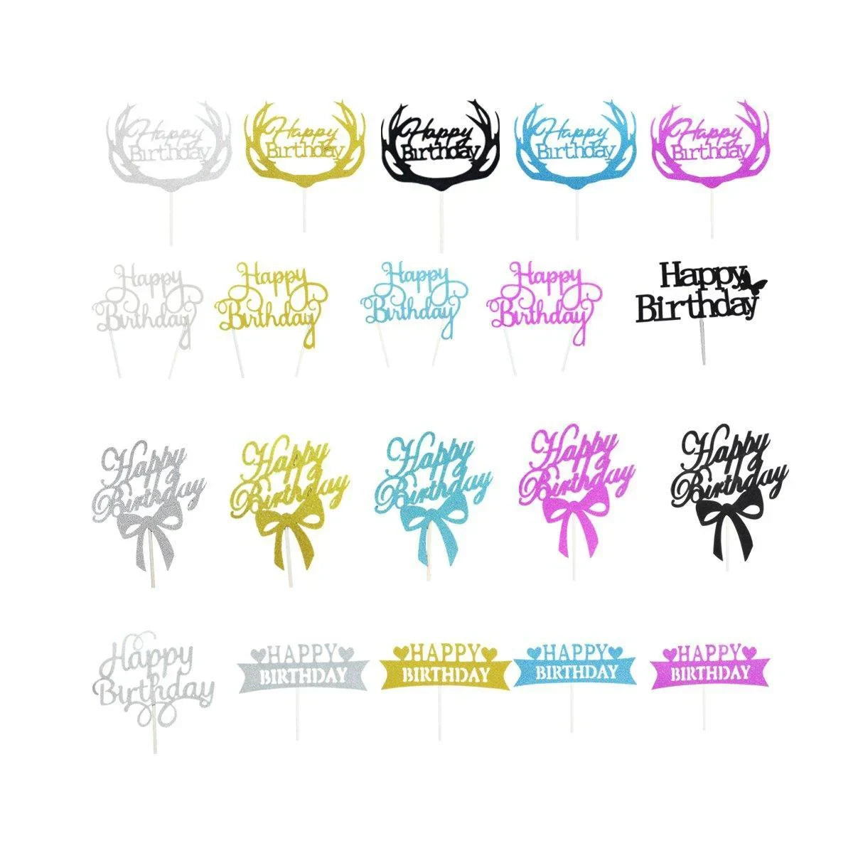 Happy Birthday Cake Topper 1PC 5Colours 6Styles Acrylic - Discount Packaging Warehouse